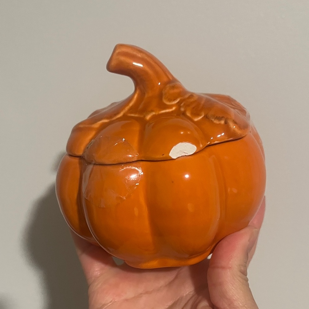 Orange Pumpkin Ceramic Container